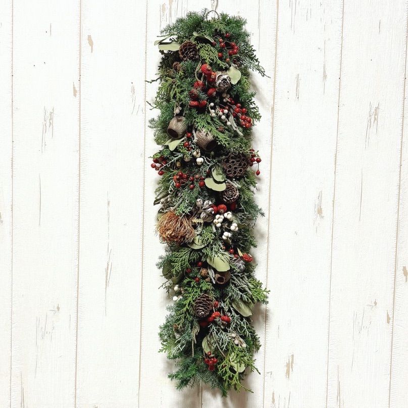 縦長ガーランド　リース　スワッグ 縦型ドライフラワーリース (縦約52cm) 縦長ガーランド 縦長リース