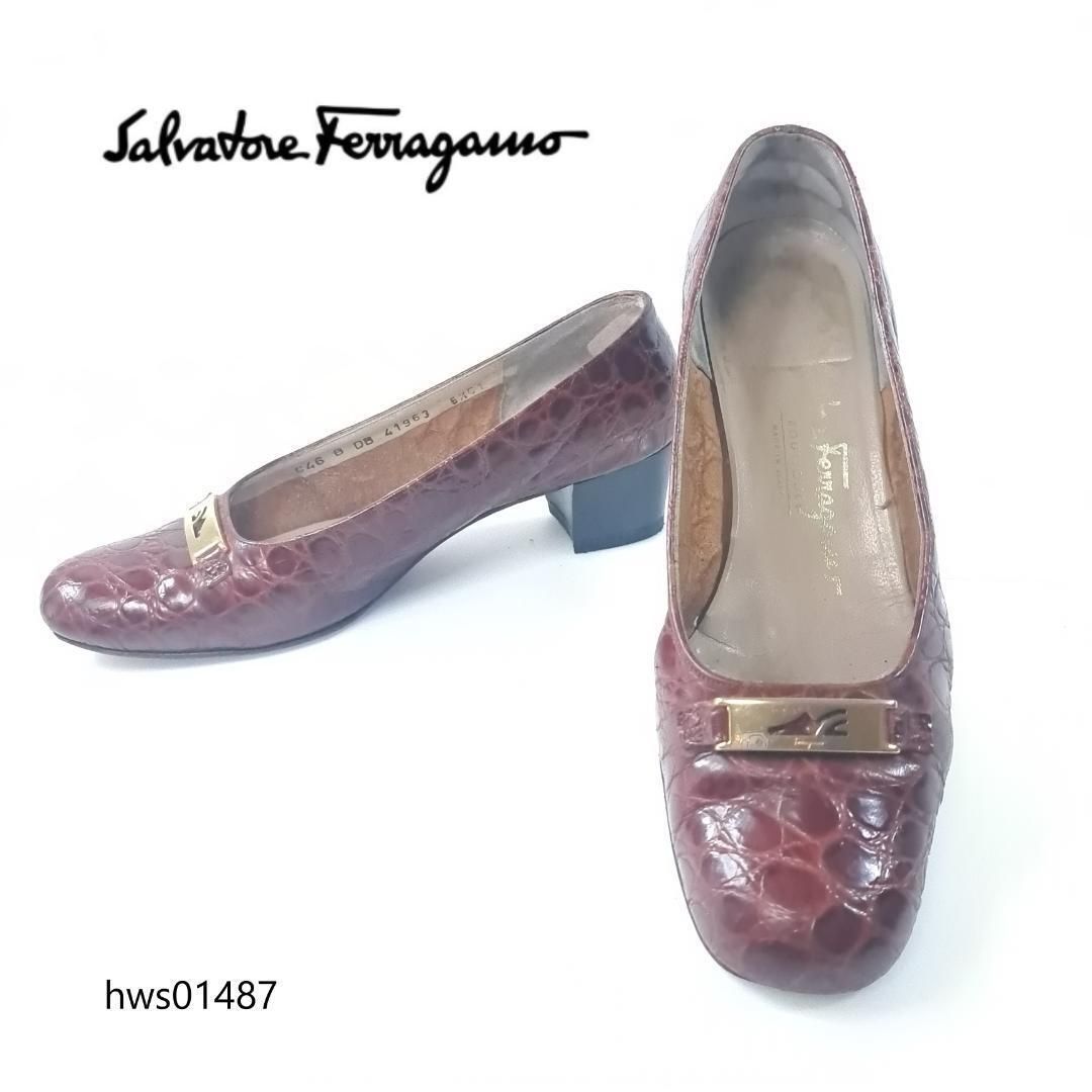 フェラガモ Salvatore Ferragamo パンプス 5.5C 23cm クロコ型押し 