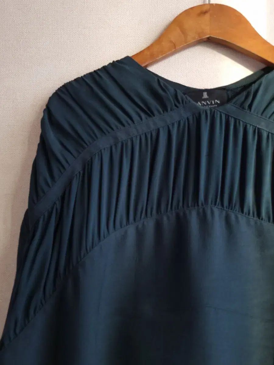 ハンサム ランバン LANVIN シャーリング ブラウス ダークグリーン