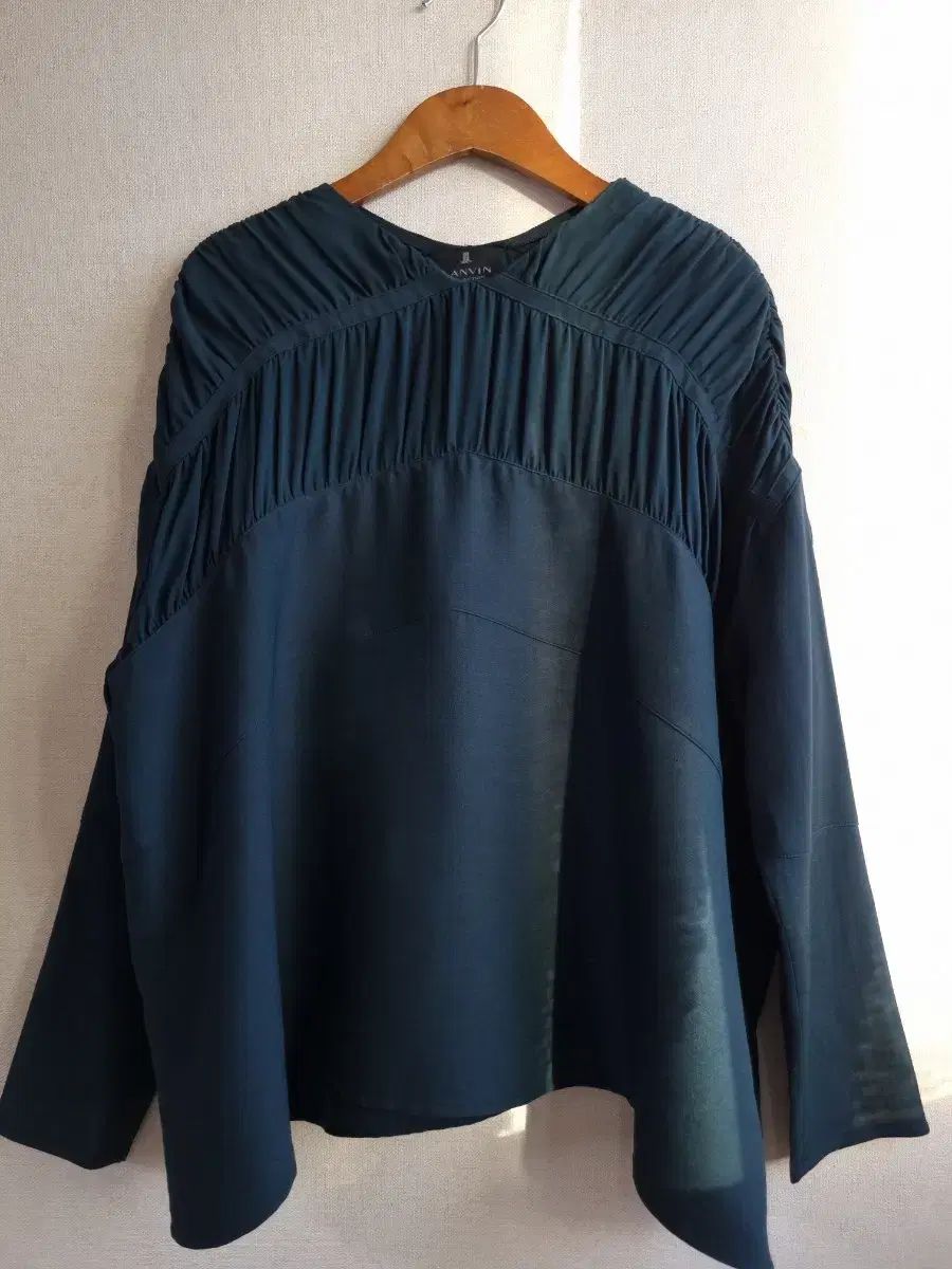 ハンサム ランバン LANVIN シャーリング ブラウス ダークグリーン