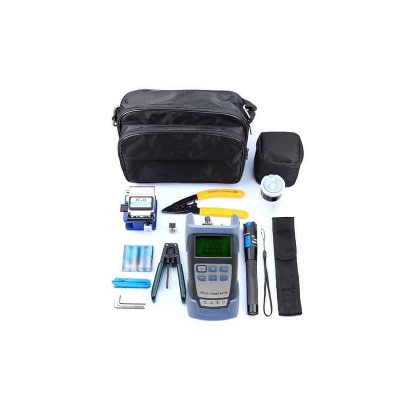 光ファイバー FTTH ツールキット 光パワーメーター ファイバークリーバー ワイヤーストリッパー 光ファイバーコールド接続ツールセット 収納バッグ付き 0