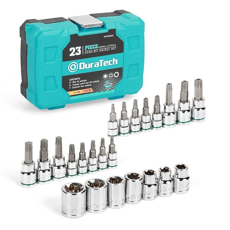 DURATECH トルクスビット ソケット セット 差込角6.35mm 9.5mm E型ソケット いじり止め仕様 CRV鋼製 収納ボックス付 23点セット 0