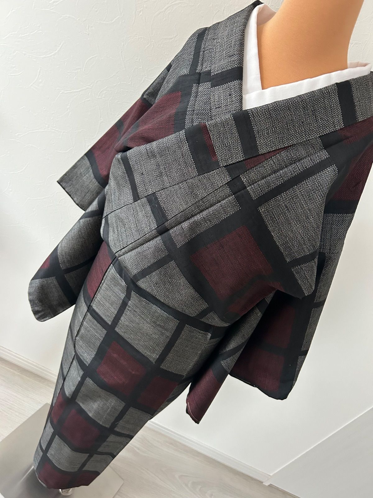 上質な紬 モダン 格子文 フルセット