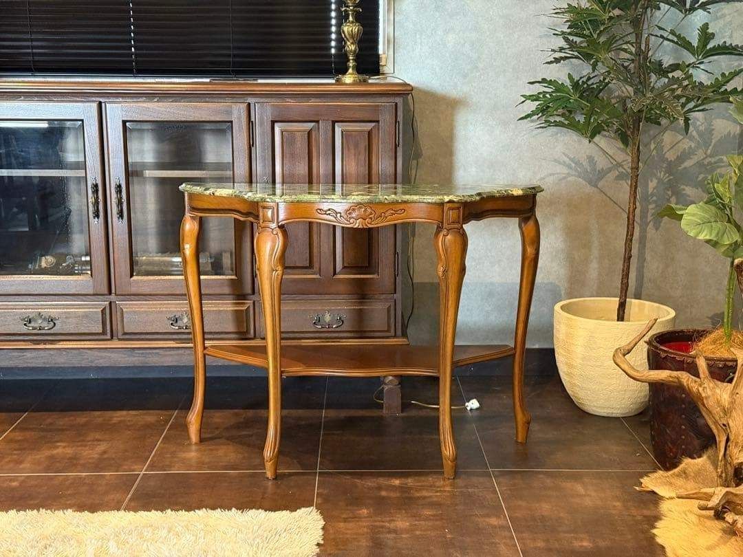 大理石 コンソール ワイドテーブル 猫脚 クラシック 木彫 ヨーロピアン nG