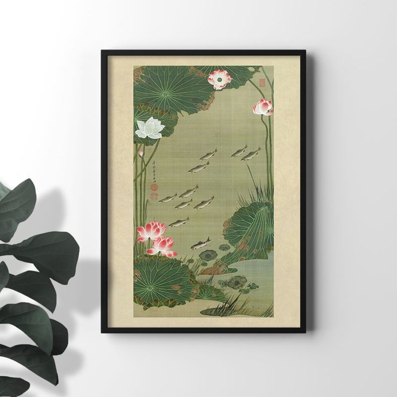 日本画 A3サイズ 伊藤若冲 ポスター 動植綵絵 蓮池遊魚図 日本画 アート