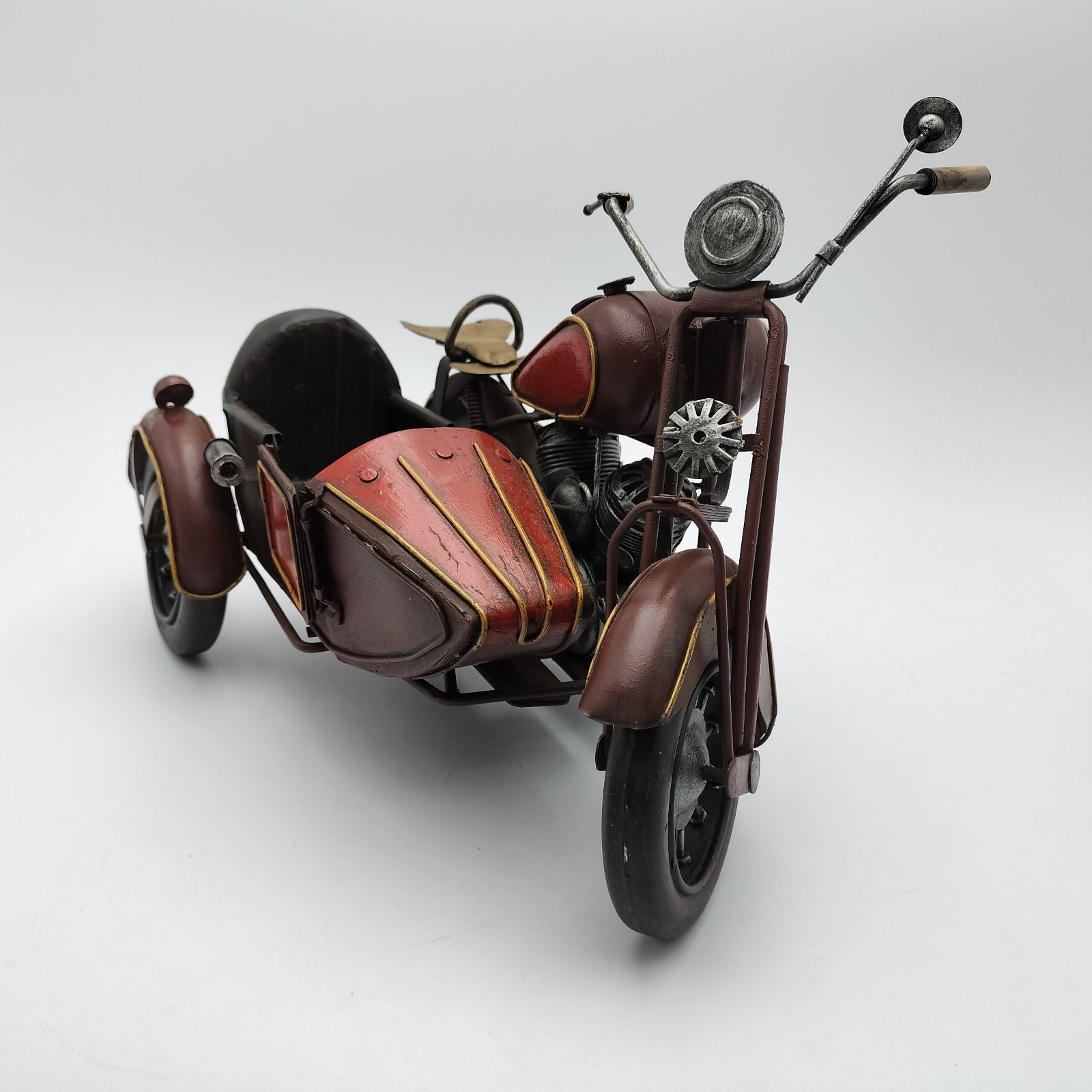 クラシックバイク サイドカー付き メタルオブジェ（全長約33cm