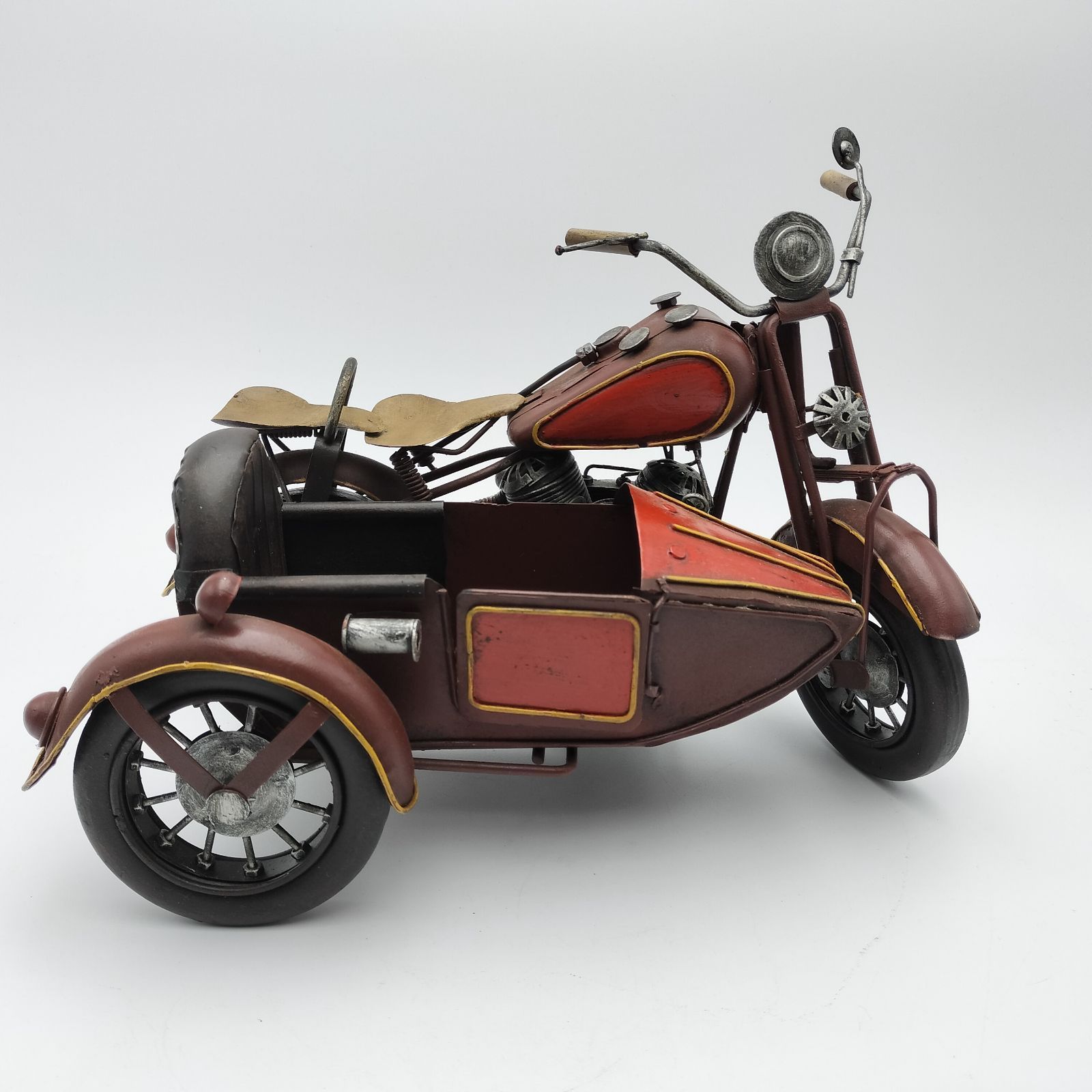 クラシックオートバイ サイドカー付き クラシックバイク サイドカー付き メタルオブジェ（全長約33cm