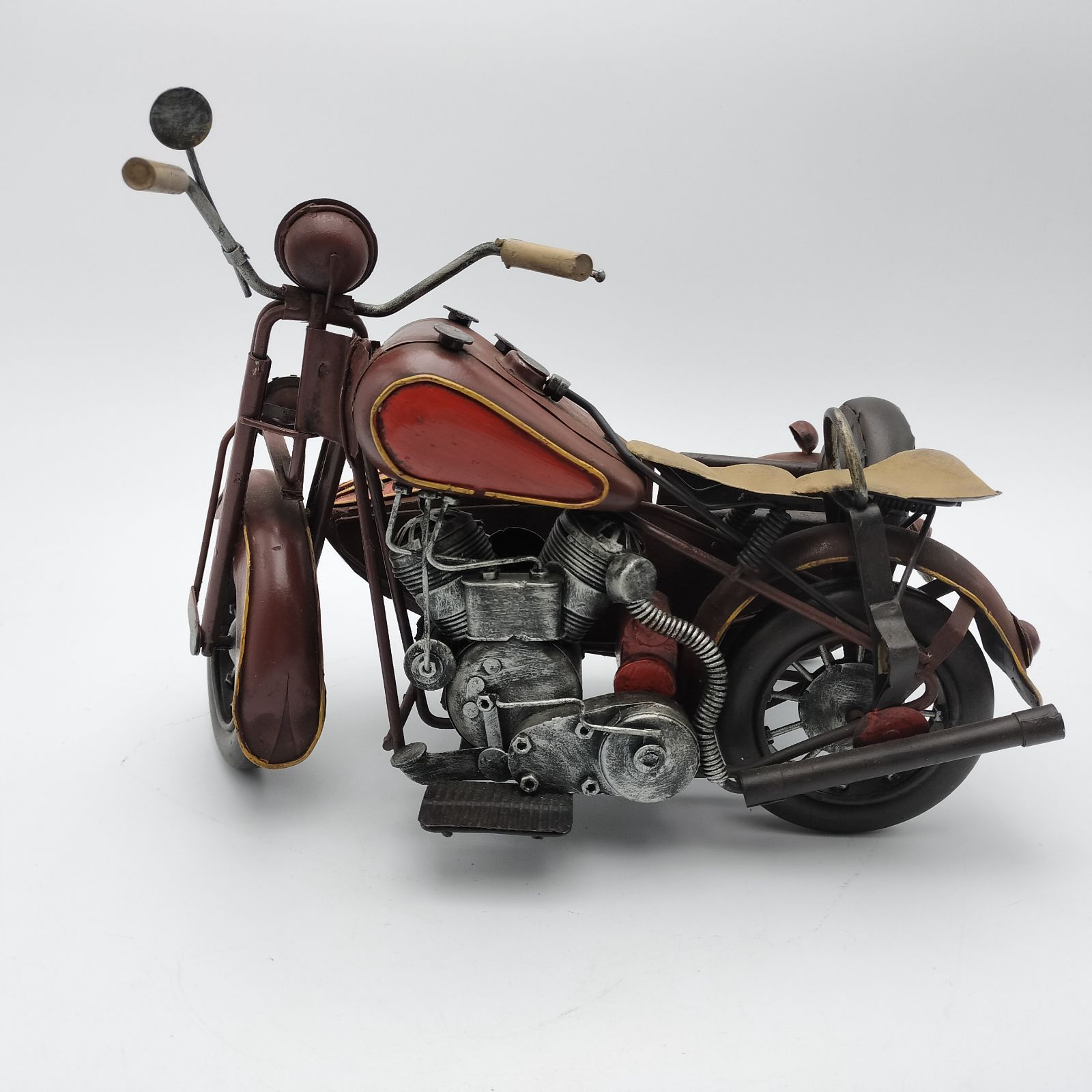 クラシックバイク サイドカー付き メタルオブジェ（全長約33cm