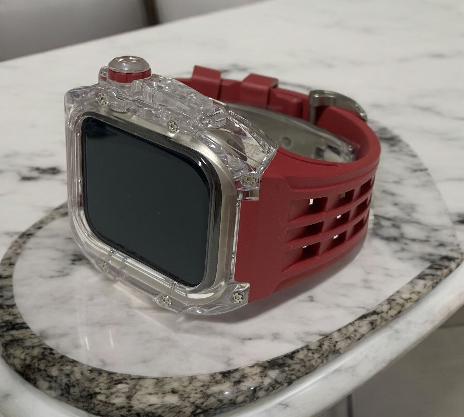  アップルウォッチラバーバンドベルト Apple Watchカバーケース 刻印 フッ素ラバー 44 mm 45 6 ラバーベルト 時計