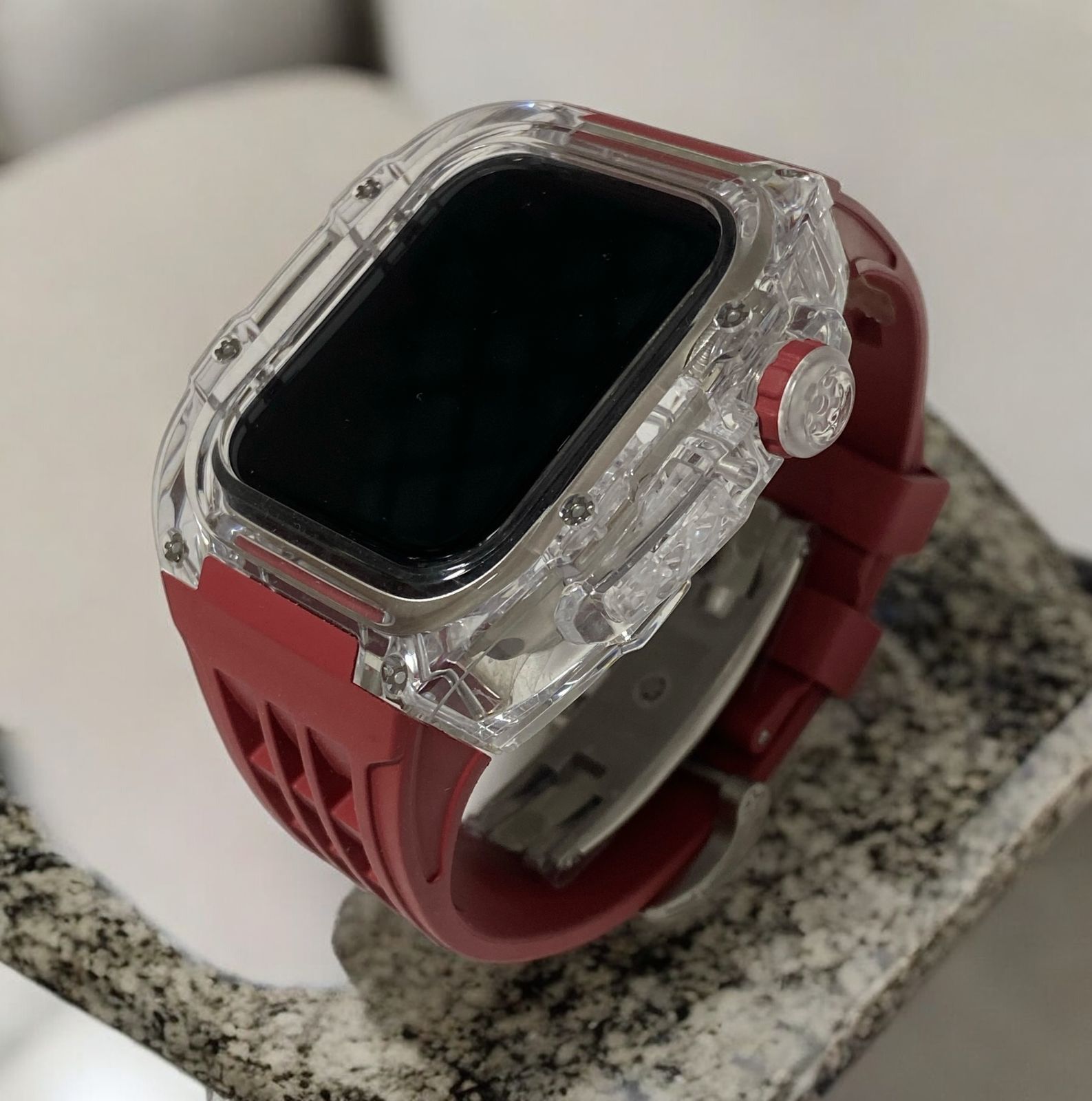 アップルウォッチラバーバンドベルト Apple Watchカバーケース 刻印 フッ素ラバー 44 mm 45 6
