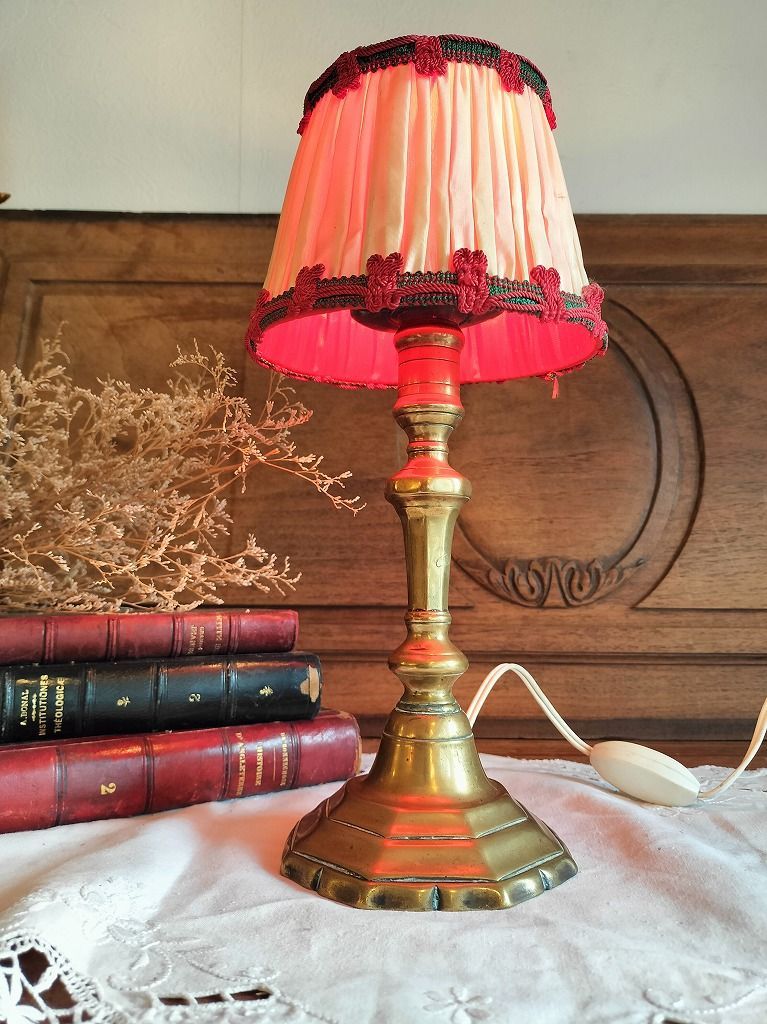 フランス アンティーク 真鍮 卓上ランプ シェード つき シェード付き 照明 ライト
