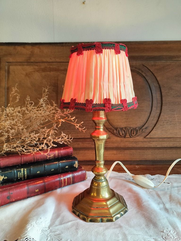 フランス アンティーク 真鍮 卓上ランプ シェード つき シェード付き 照明 ライト