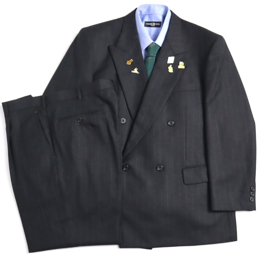 5点セット レトロ ダブルブレスト ジャケット パンツ シャツ ネクタイ ピンズ グレー ストライプ テーラードジャケット スラックス ネクタイ ダブルジャケット コーディネート売り コーデ売り セット売り 結婚式 入学式 卒業式 二次会