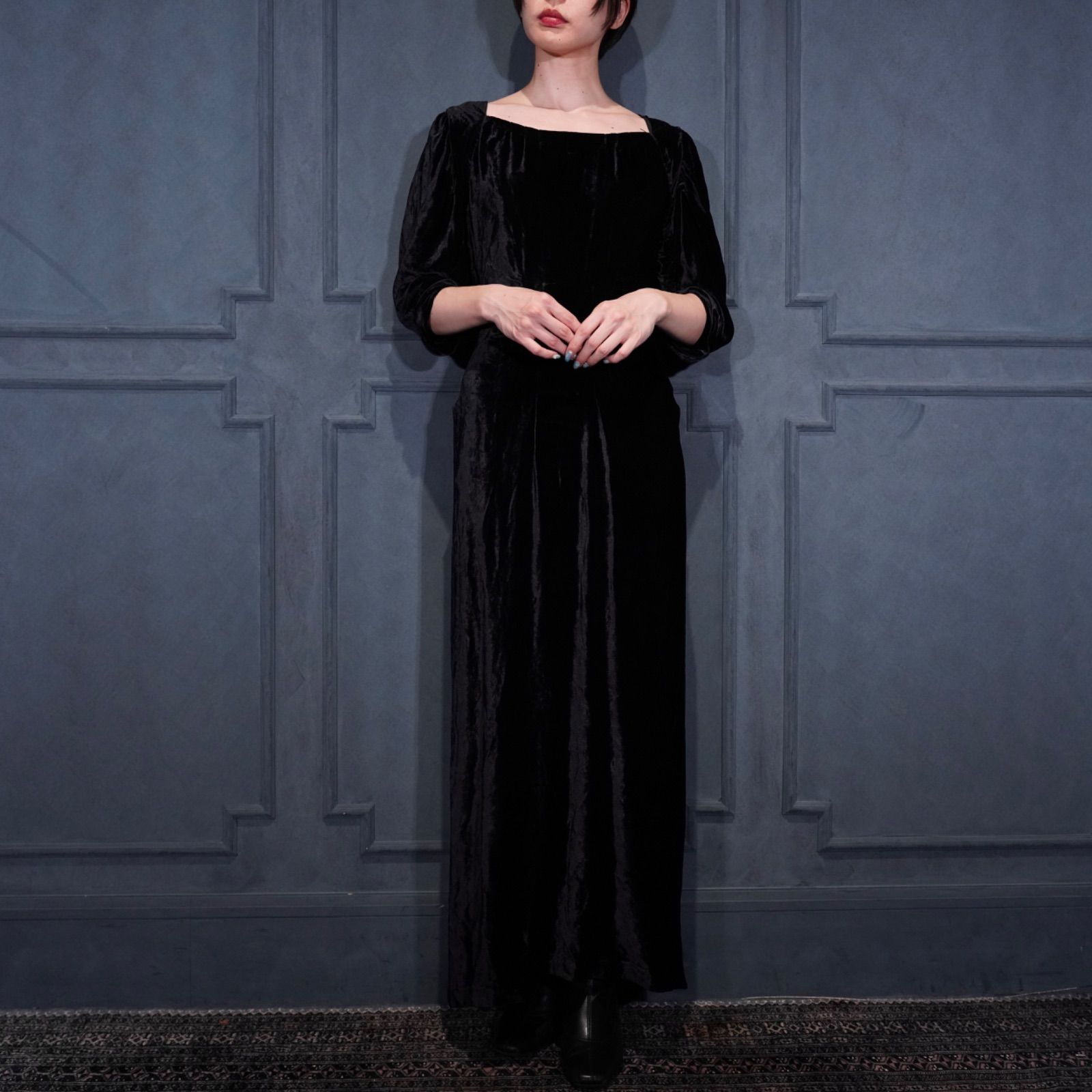 USA VINTAGE VELOUR DESIGN LONG DRESS ONE PIECE アメリカ古着ベロアデザインロングドレスワンピース