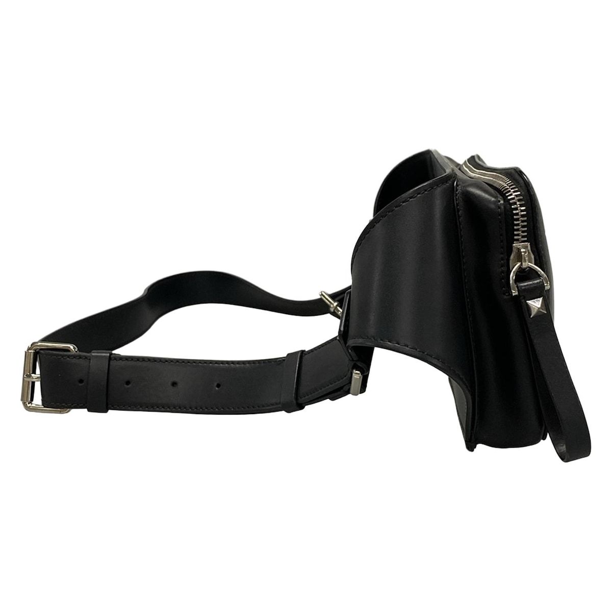 VALENTINOGARAVANI バレンチノガラバーニ ウエストポーチ VLTNロゴレザークロスボディバッグ 黒 赤タグ スタッズ レザー