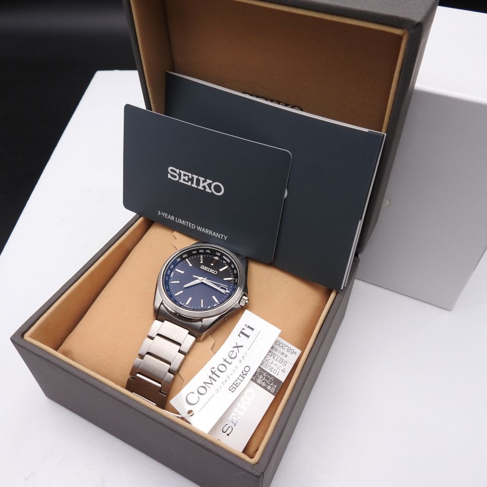 SEIKO セイコー SBTM 291 ソーラー電波腕時計 メンズ 黒文字盤 チタンケース ️AAランク 箱 取扱説明書付き