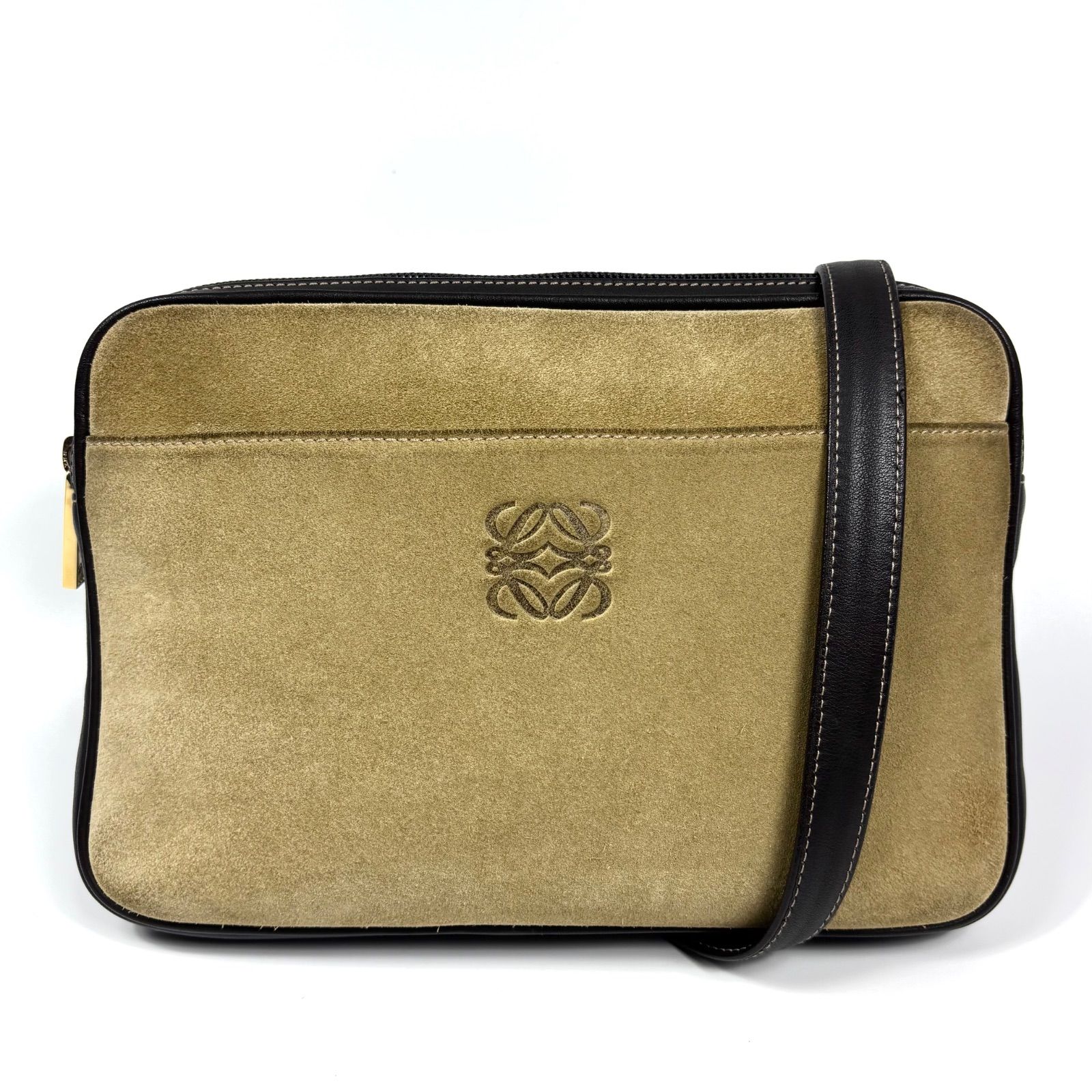 LOEWE アナグラム スウェード×レザー 2WAYバッグ ベージュ×ブラック LOEWE アナグラム スウェード×レザー 2WAYバッグ ベージュ×ブラック