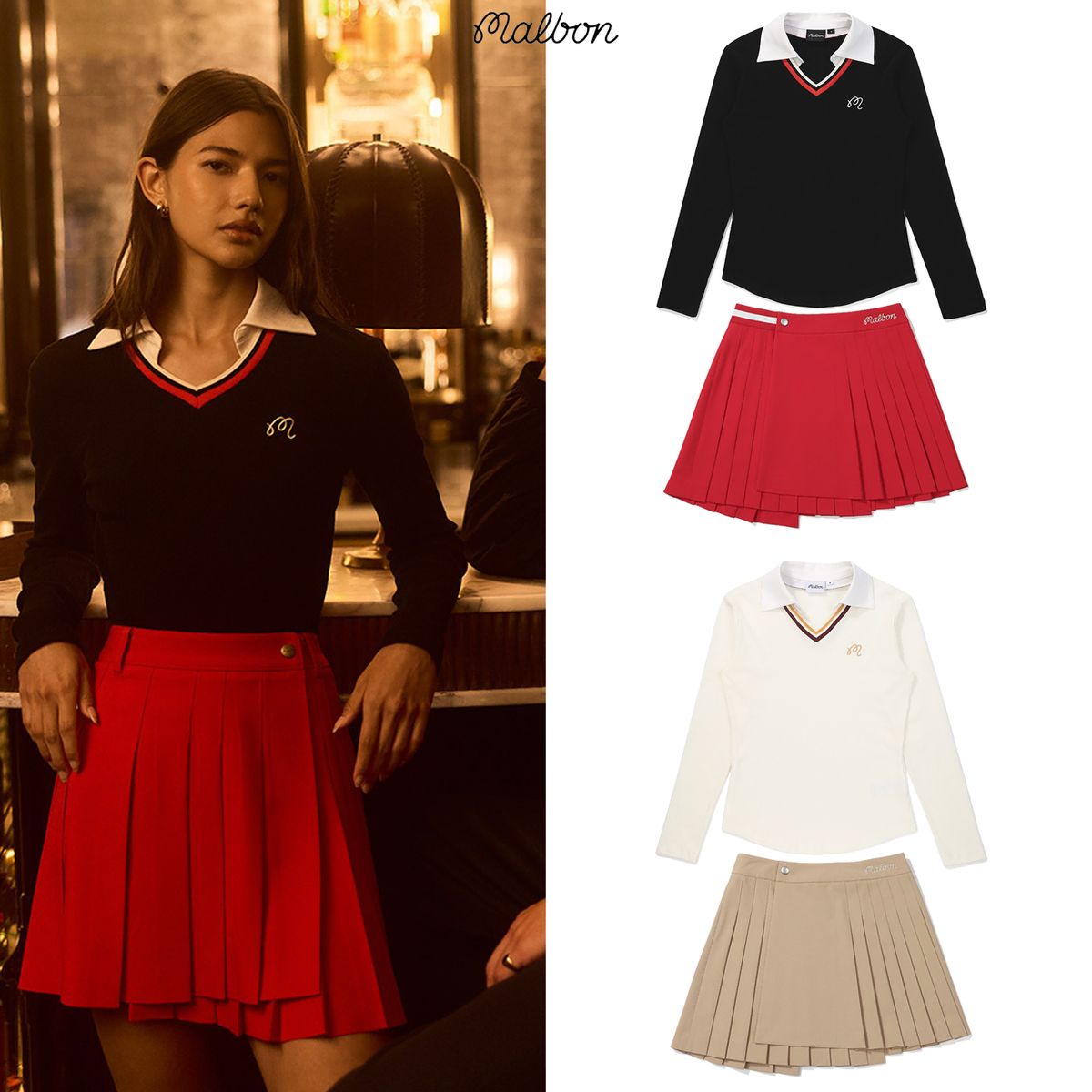 セット) マルボンゴルフ レディース レイヤード オープン カラ Tシャツ