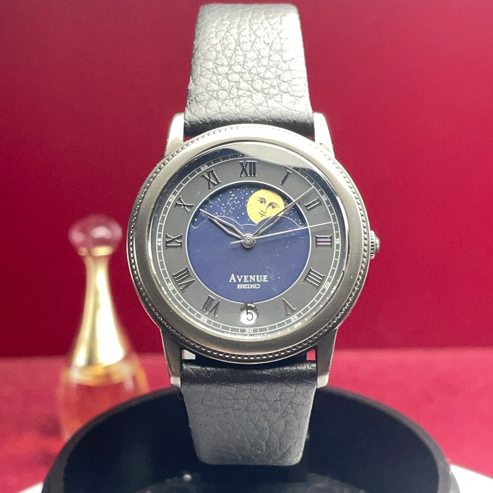 ムーンフェイズ 80s SEIKO AVENUE クォーツ 電池交換済 日本製