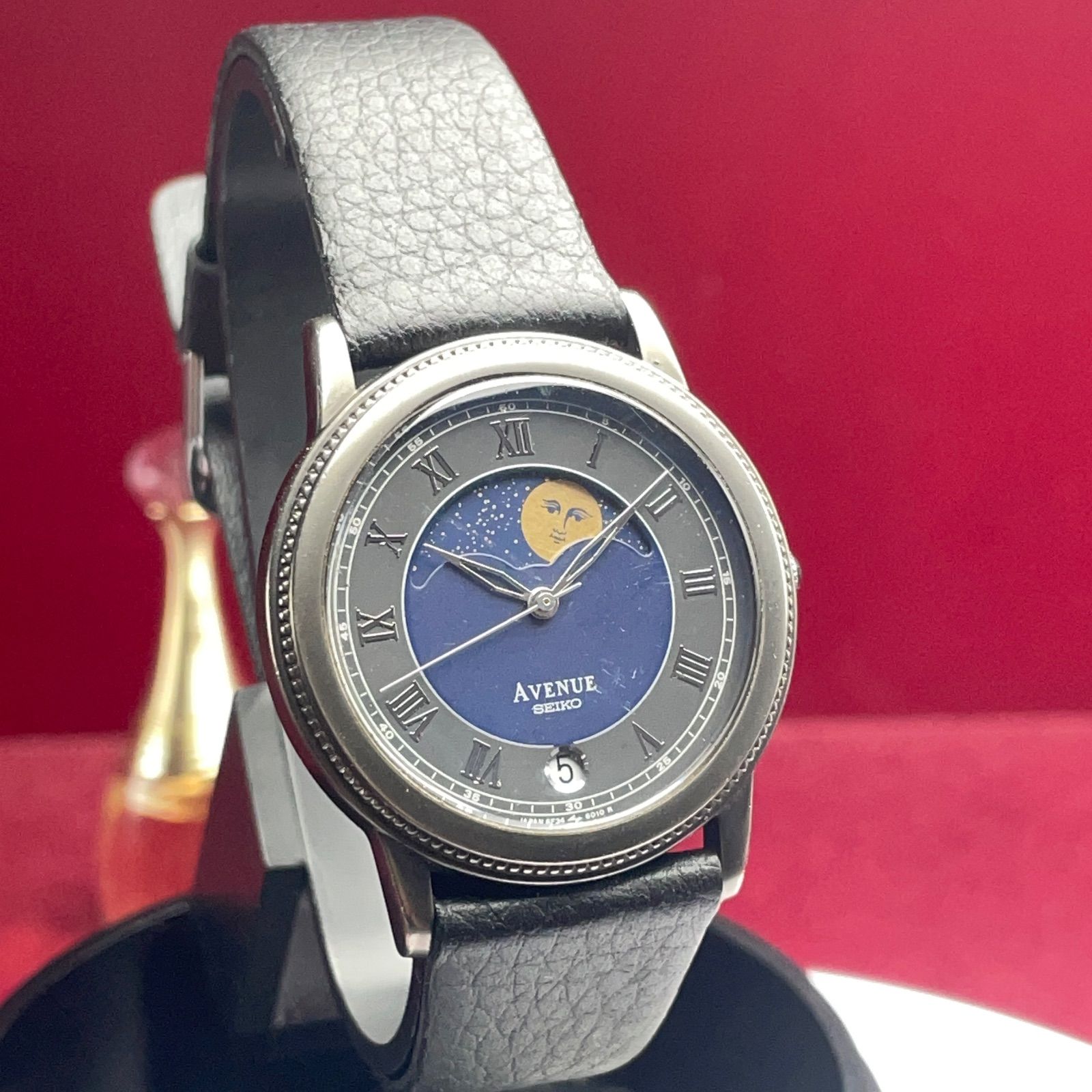 ムーンフェイズ 80s SEIKO AVENUE クォーツ 電池交換済 日本製