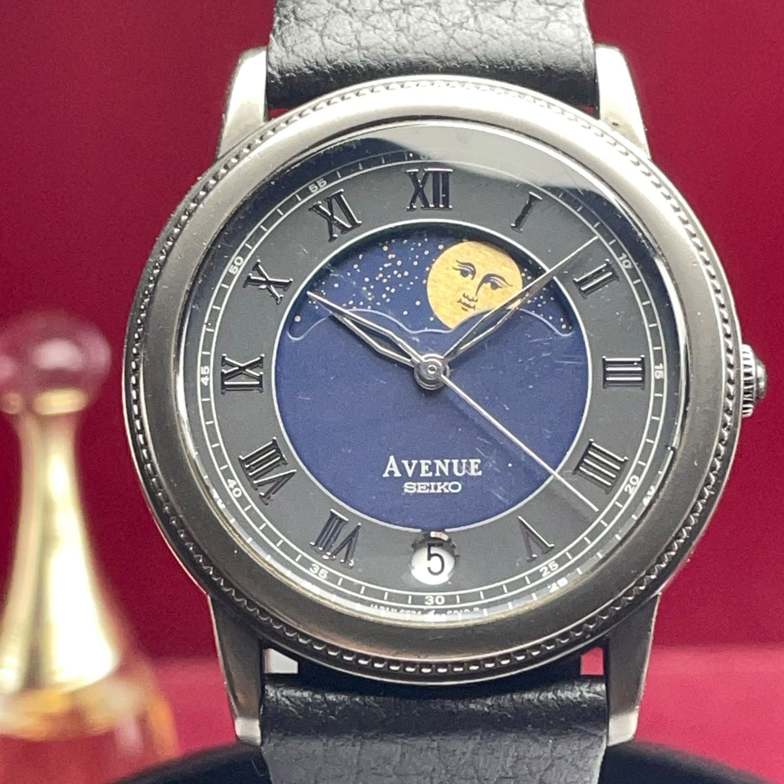 ムーンフェイズ 80s SEIKO AVENUE クォーツ 電池交換済 日本製 