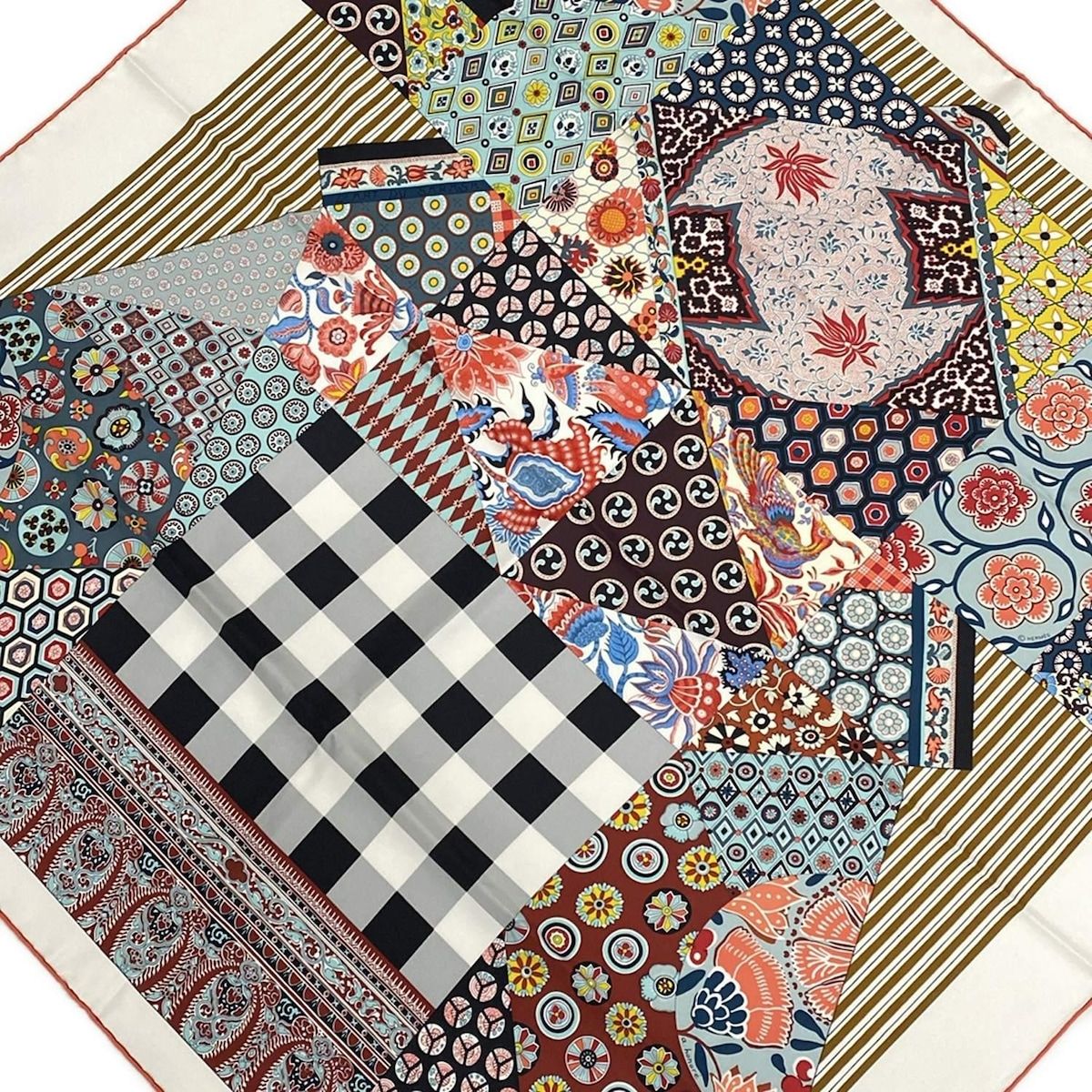 HERMES エルメス スカーフ カレ90 白×マルチ L ART DU SARASA