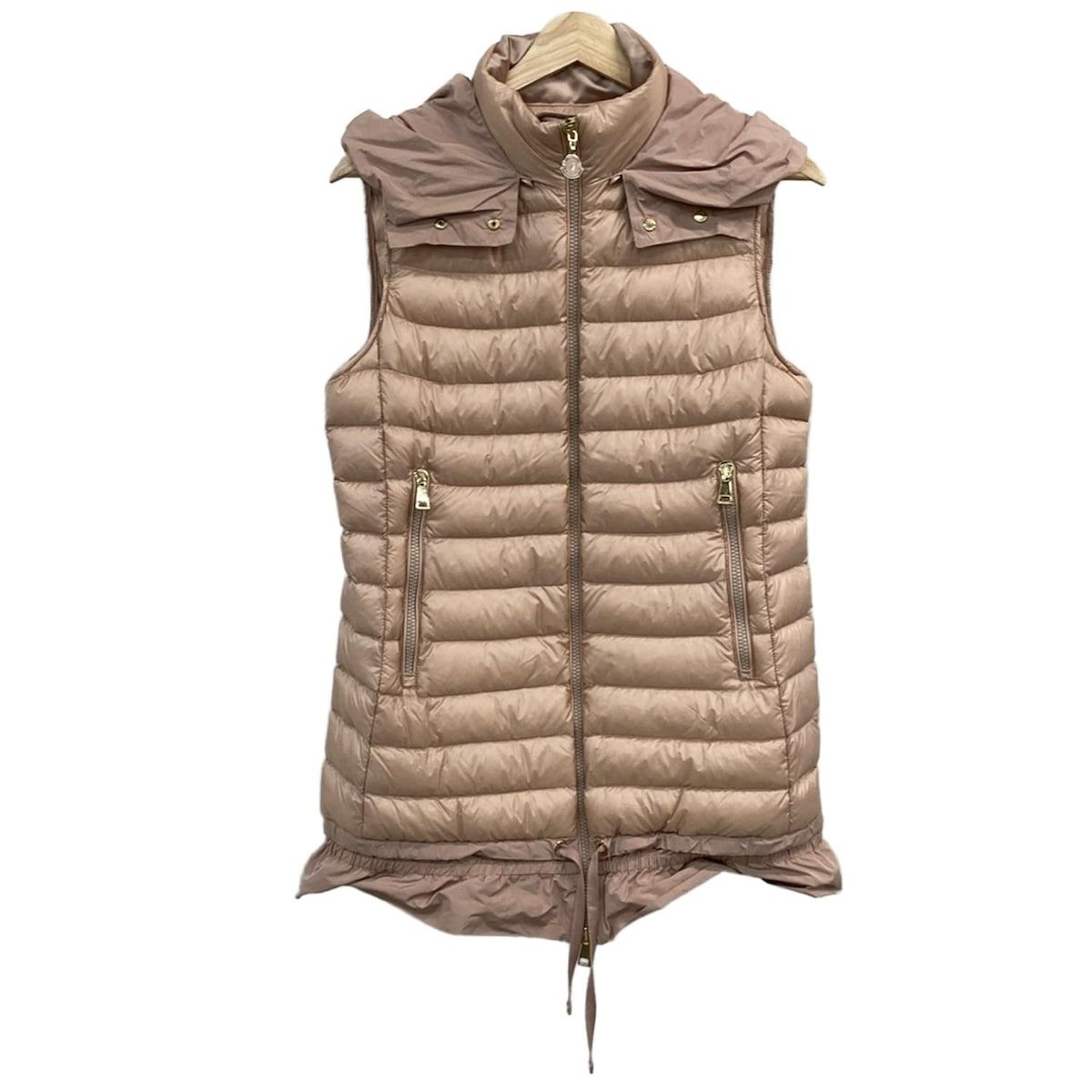 MONCLER モンクレール ダウンベスト サイズ1 S レディース AMARANTE アマラント ピンクベージュ ジップアップ フード着脱可 冬