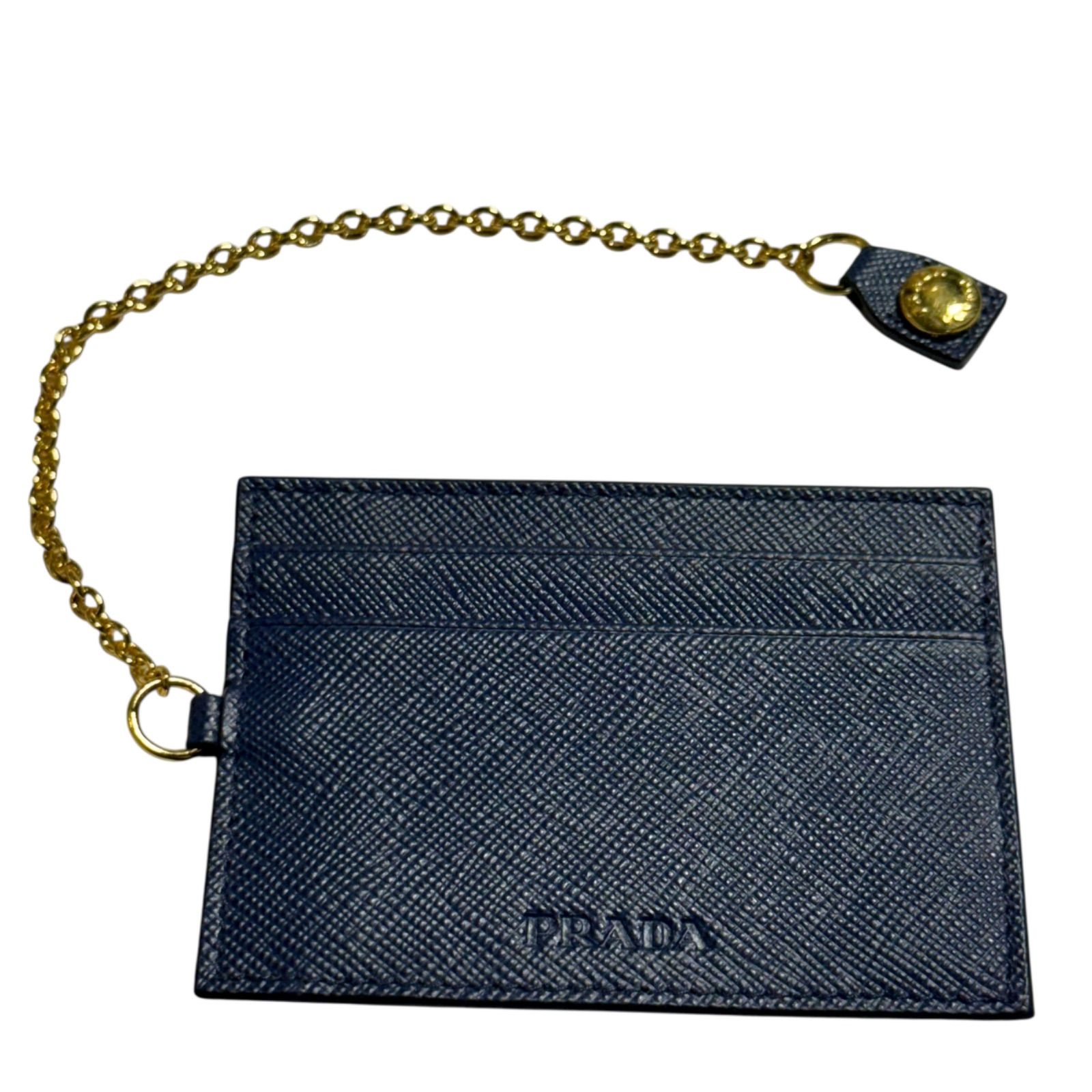 Prada サフィアーノレザー　カードホルダー ネイビー　カードケース PRADA プラダ サフィアーノレザー パスケース チェーン カードケース