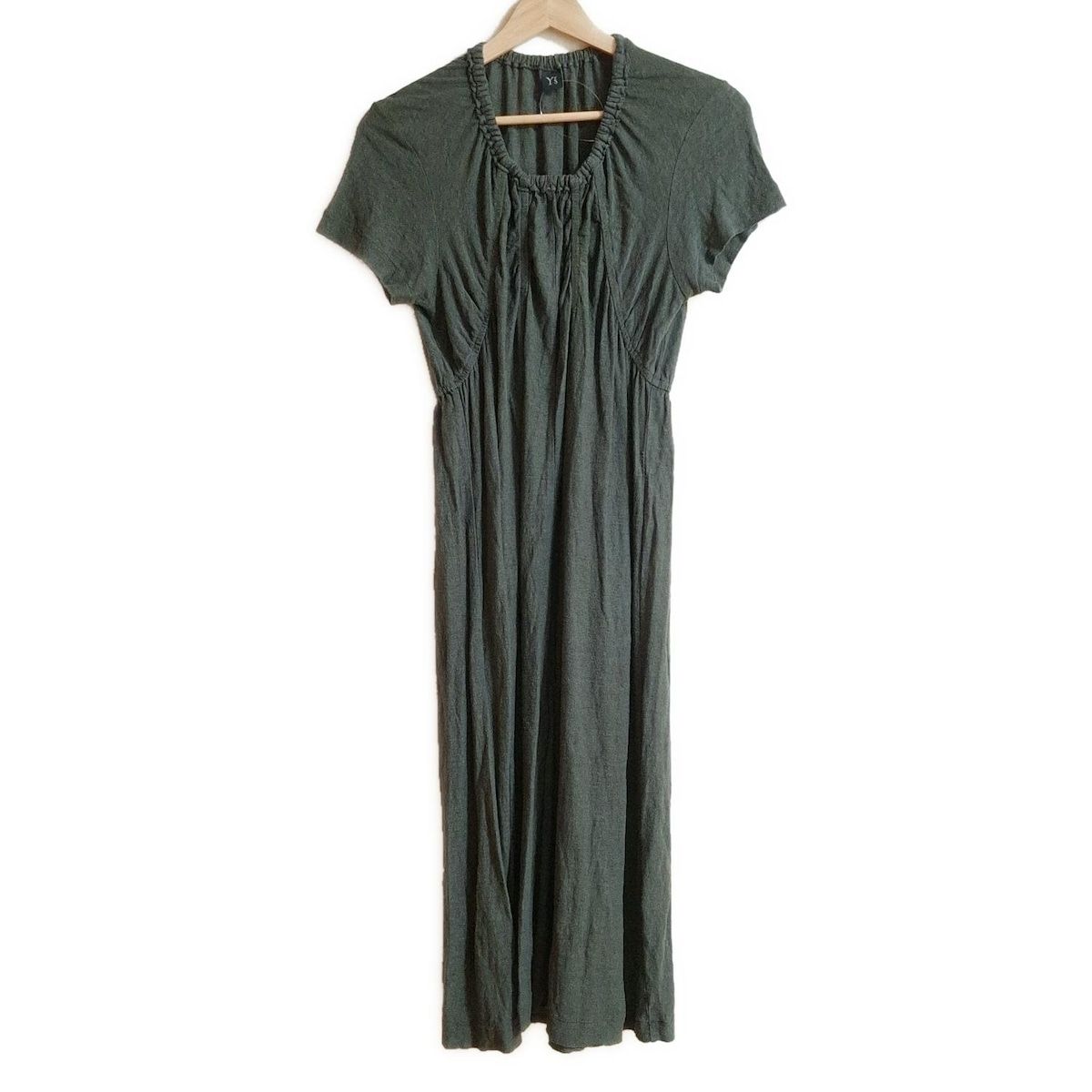 Y s ワイズ ワンピース サイズ2 M レディース - ダークグリーン クルーネック 半袖 マキシ丈