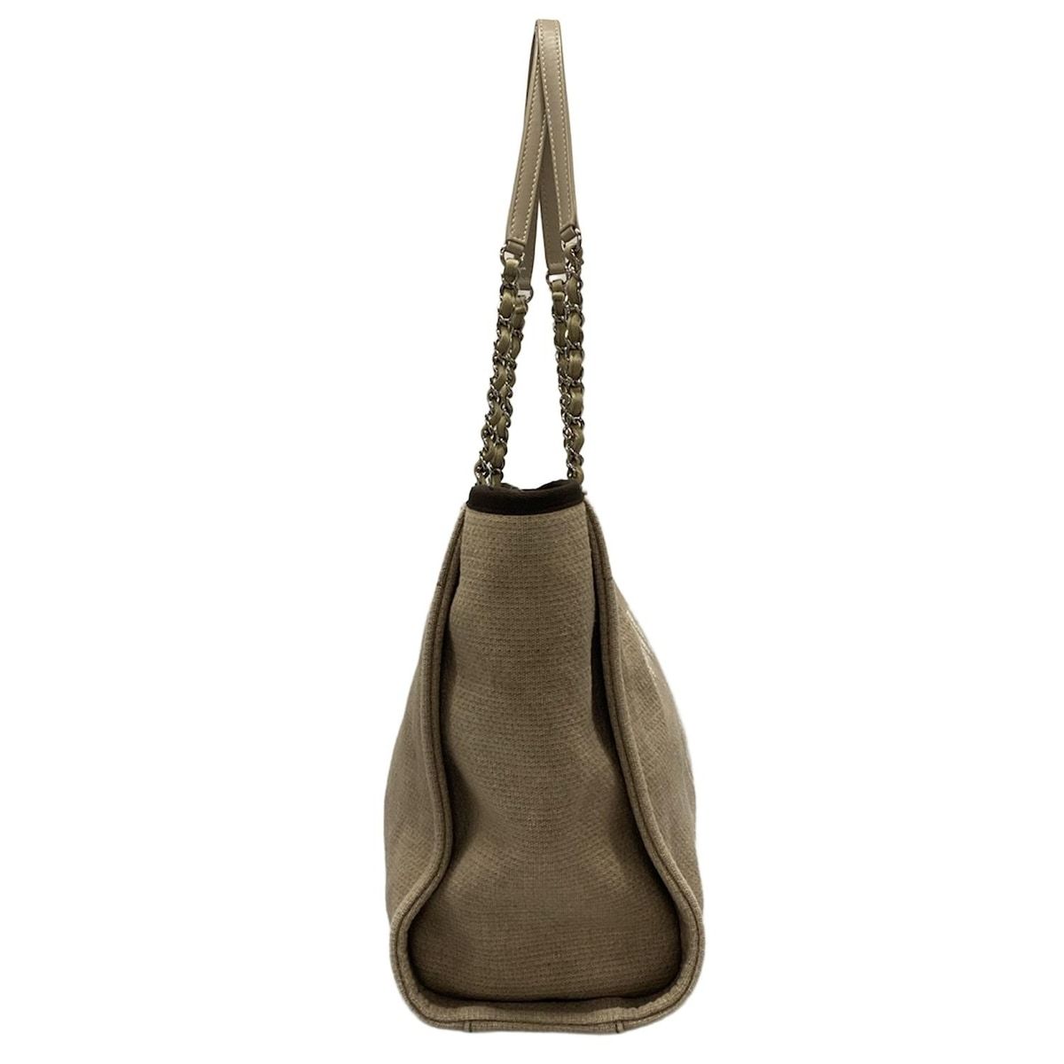 CHANEL シャネル トートバッグ ドーヴィルラインMM ベージュ×ダークブラウン チェーンショルダー シルバー金具 レザー