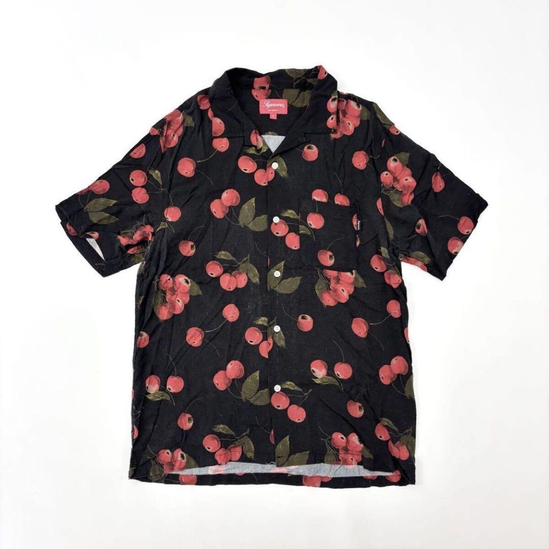 19ss 2019 名作 Supreme シュプリーム CHERRY RAYON S S SHIRT チェリー レーヨン シャツ オープン 開襟 サイズ L 709-0080