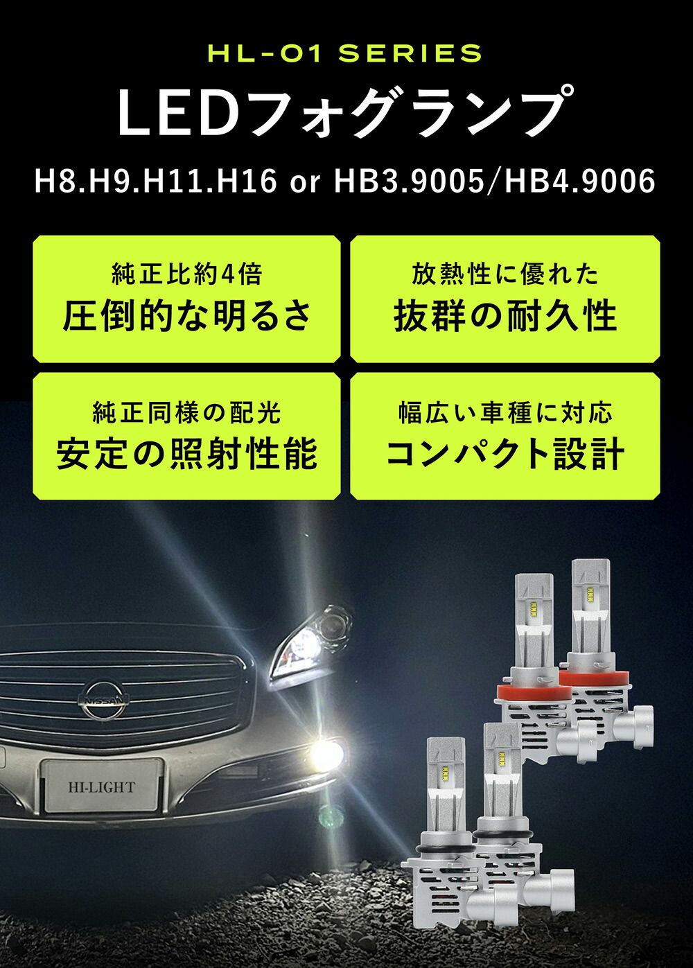 【Hi】 デイズルークス B21系 H26.2~R2.2 H8 H11 H9 H16 h11 LED フォグ H8 LEDフォグランプ H16 LEDバルブ LED ヘッドライト ハロゲン から 簡単に LED化 LED カスタム パーツ