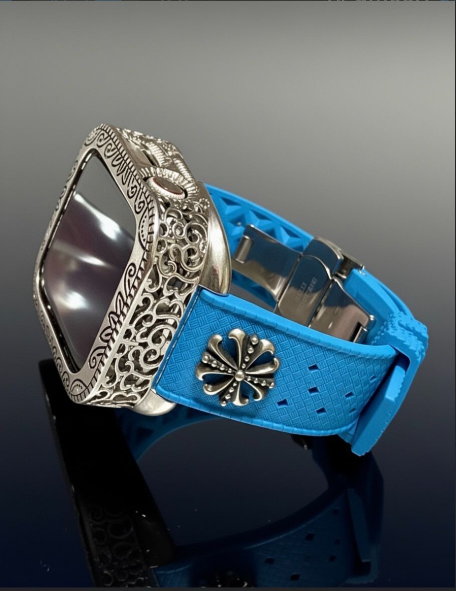  アップルウォッチカバーケース Apple Watchラバーバンドベルト アラベスク フッ素ラバー コンチョ付き 227 ラバーベルト 時計