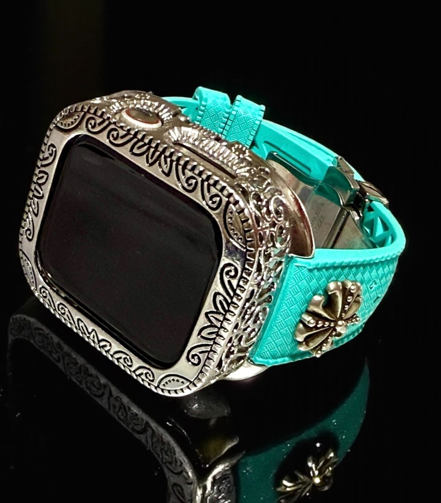  アップルウォッチカバーケース Apple Watchラバーバンドベルト アラベスク フッ素ラバー コンチョ付き 222 ラバーベルト 時計