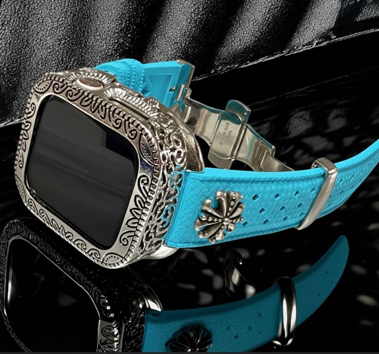 アップルウォッチカバーケース Apple Watchラバーバンドベルト アラベスク フッ素ラバー コンチョ付き 227