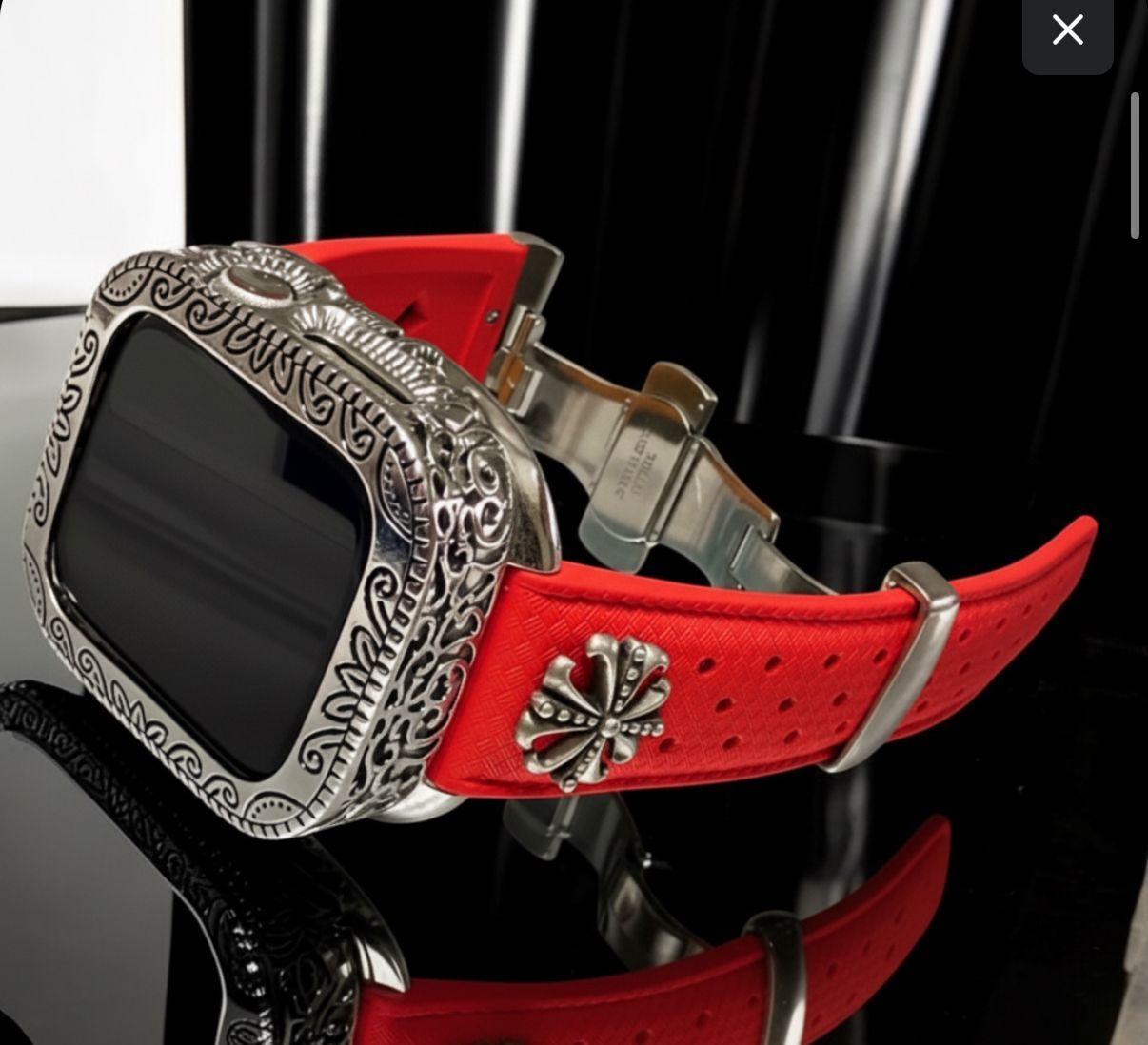 アップルウォッチカバーケース Apple Watchラバーバンドベルト アラベスク フッ素ラバー コンチョ付き 226