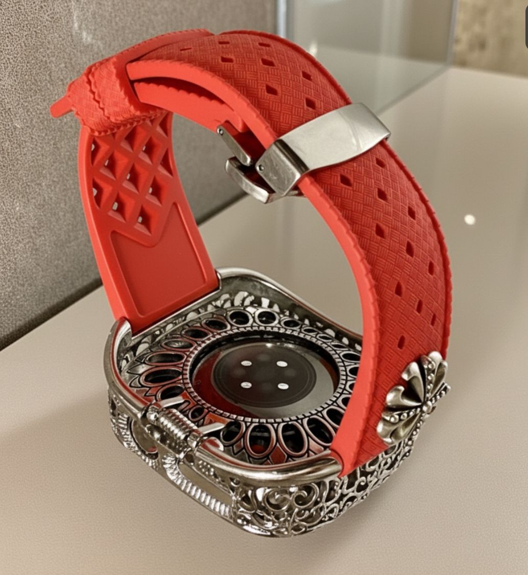 アップルウォッチカバーケース Apple Watchラバーバンドベルト アラベスク フッ素ラバー コンチョ付き 226