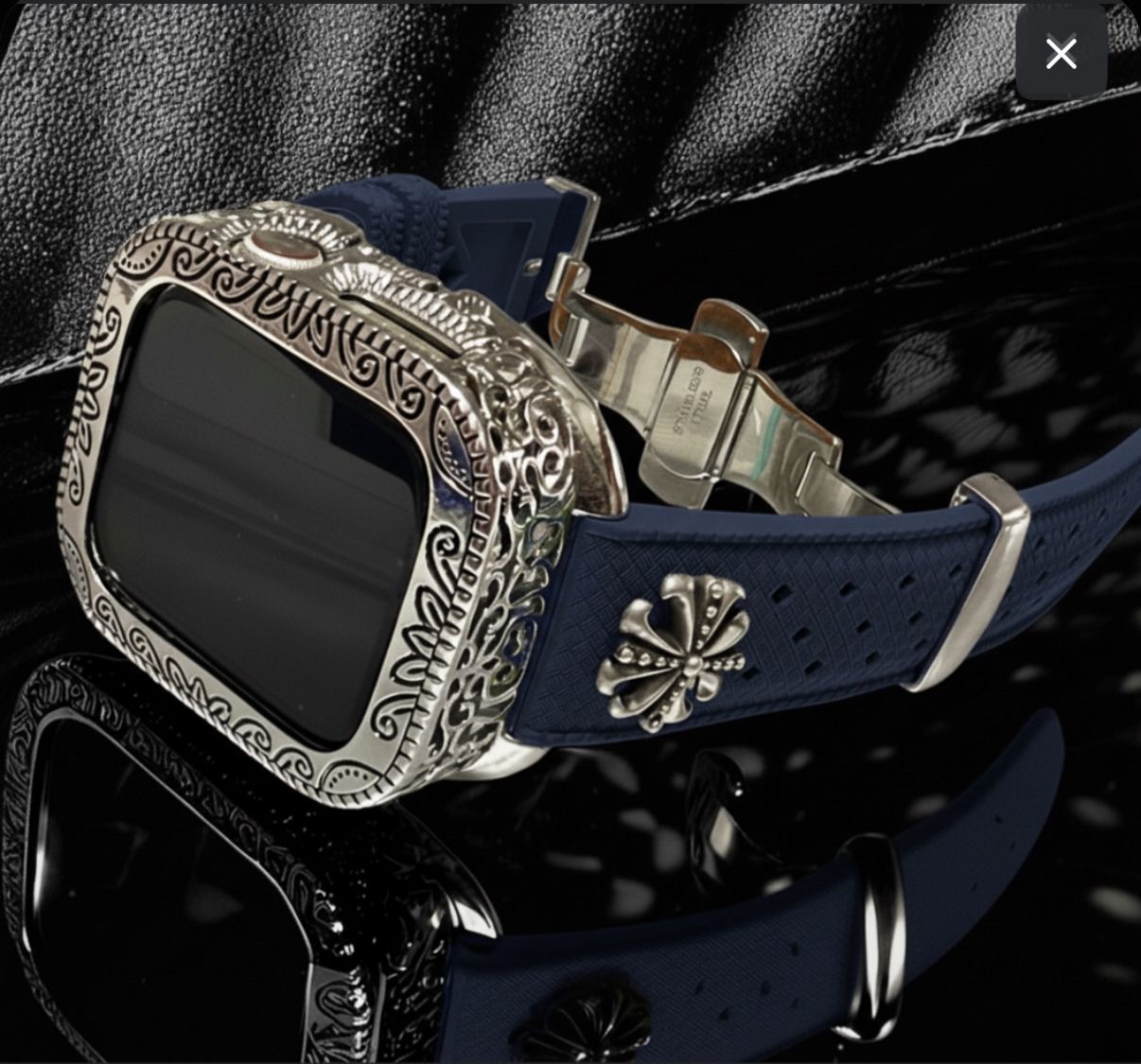 アップルウォッチカバーケース Apple Watchラバーバンドベルト アラベスク フッ素ラバー コンチョ付き 230