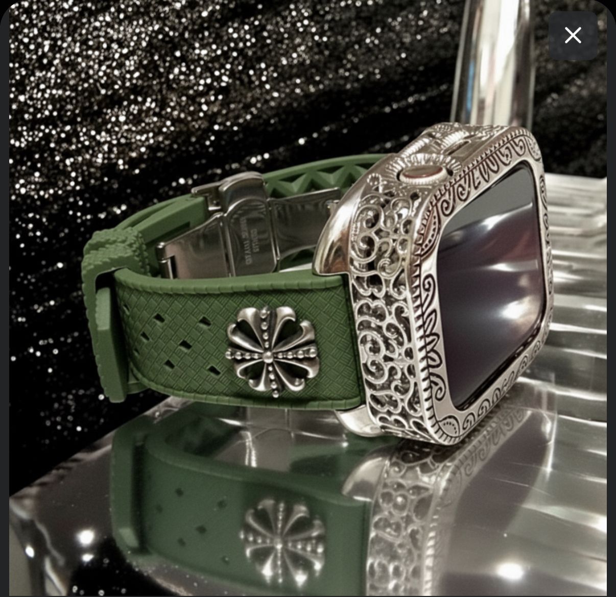 アップルウォッチカバーケース Apple Watchラバーバンドベルト アラベスク フッ素ラバー コンチョ付き 228