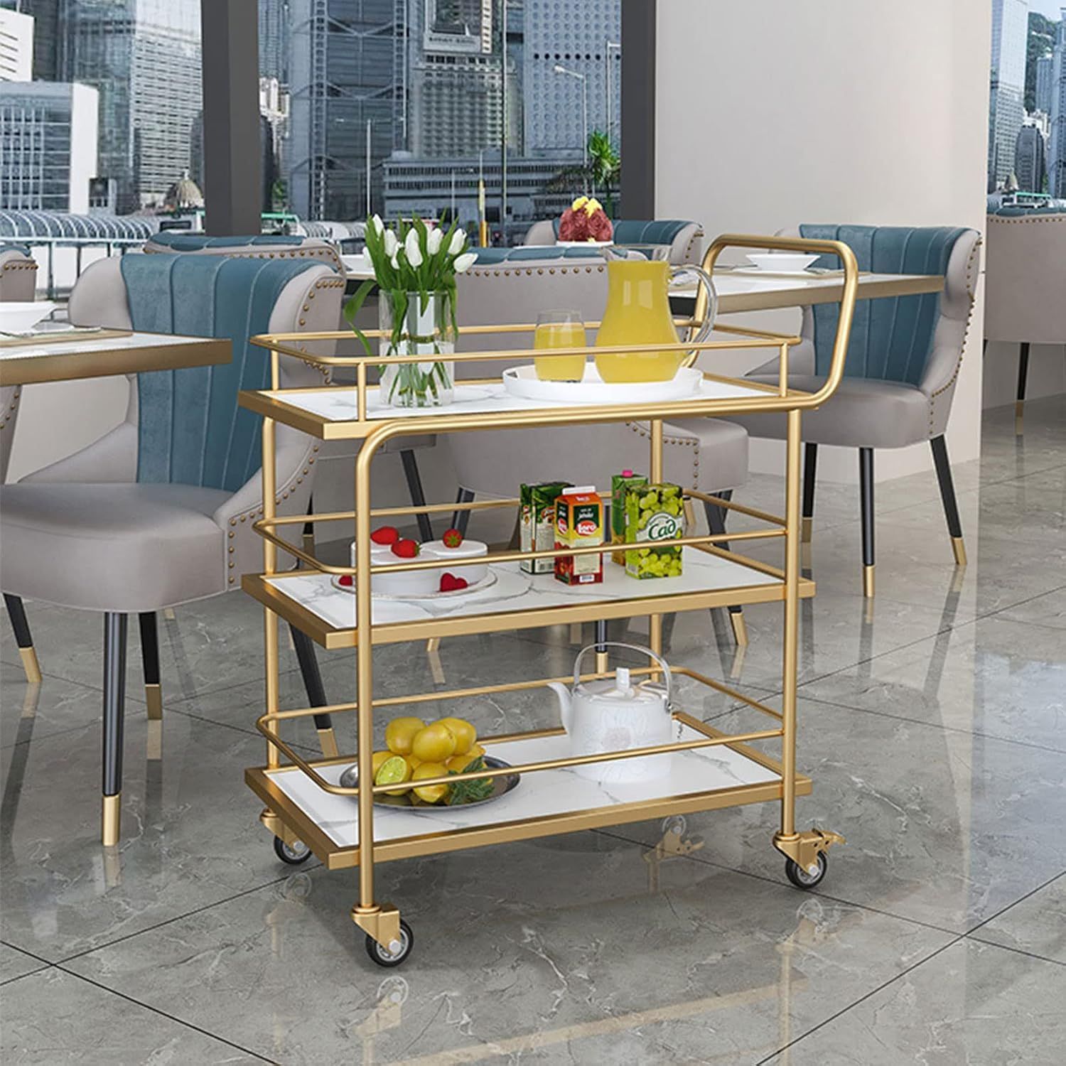 キッチンワゴン キャスター付き 3段 配膳車 業務用キッチンワゴン ステンレスカート 移動便利 ブレーキ付き ステンレスワゴン ホテル 調理