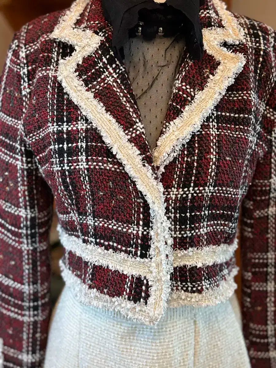 チェック クロップド ジャケット ツイード スカート セットアップ