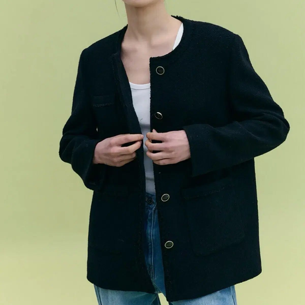 FRONTROW Trimmed オーバーサイズ ツイード ジャケット ブラック M