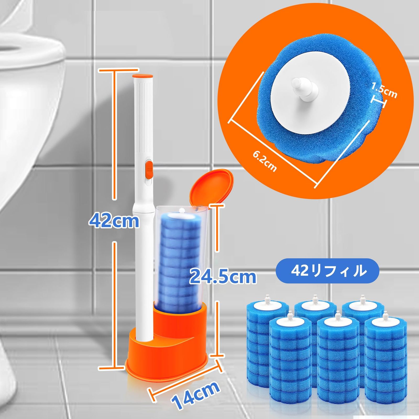 JEHONNトイレブラシ使い捨てと付け替え用 付替品 ブラシと隠しピンセット 使い捨てトイレブラシシンクバスタブ洗面器モッププール用