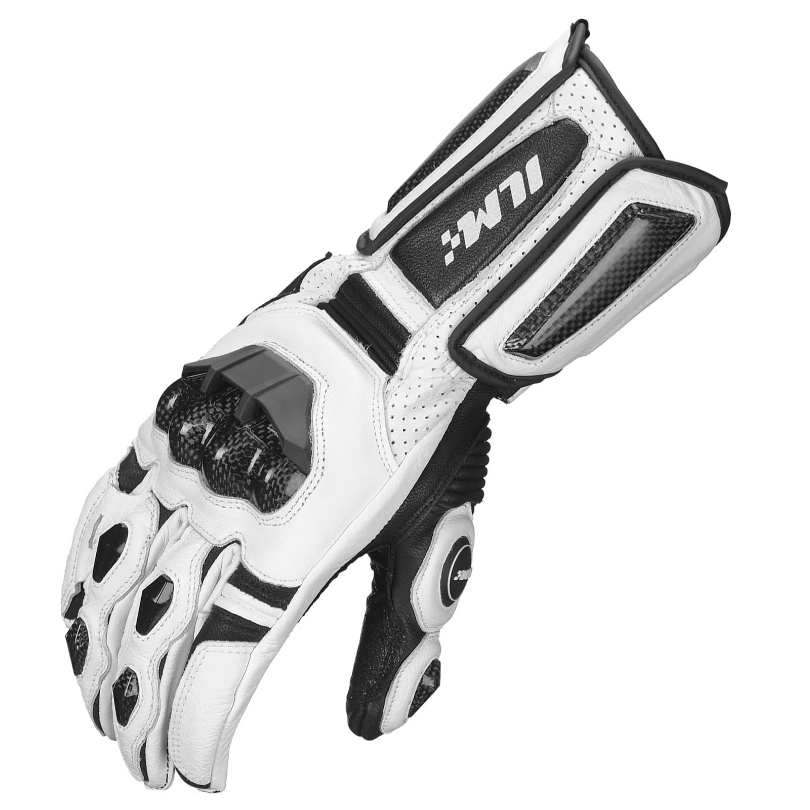 ILM バイク グローブ 革 ヤギ革 秋冬春 撥水 防風防寒 滑り止め ハードプロテクター 耐衝撃 耐久性 冬用グローブ レザー手袋 脱着簡単 男女兼用 ホワイト XL