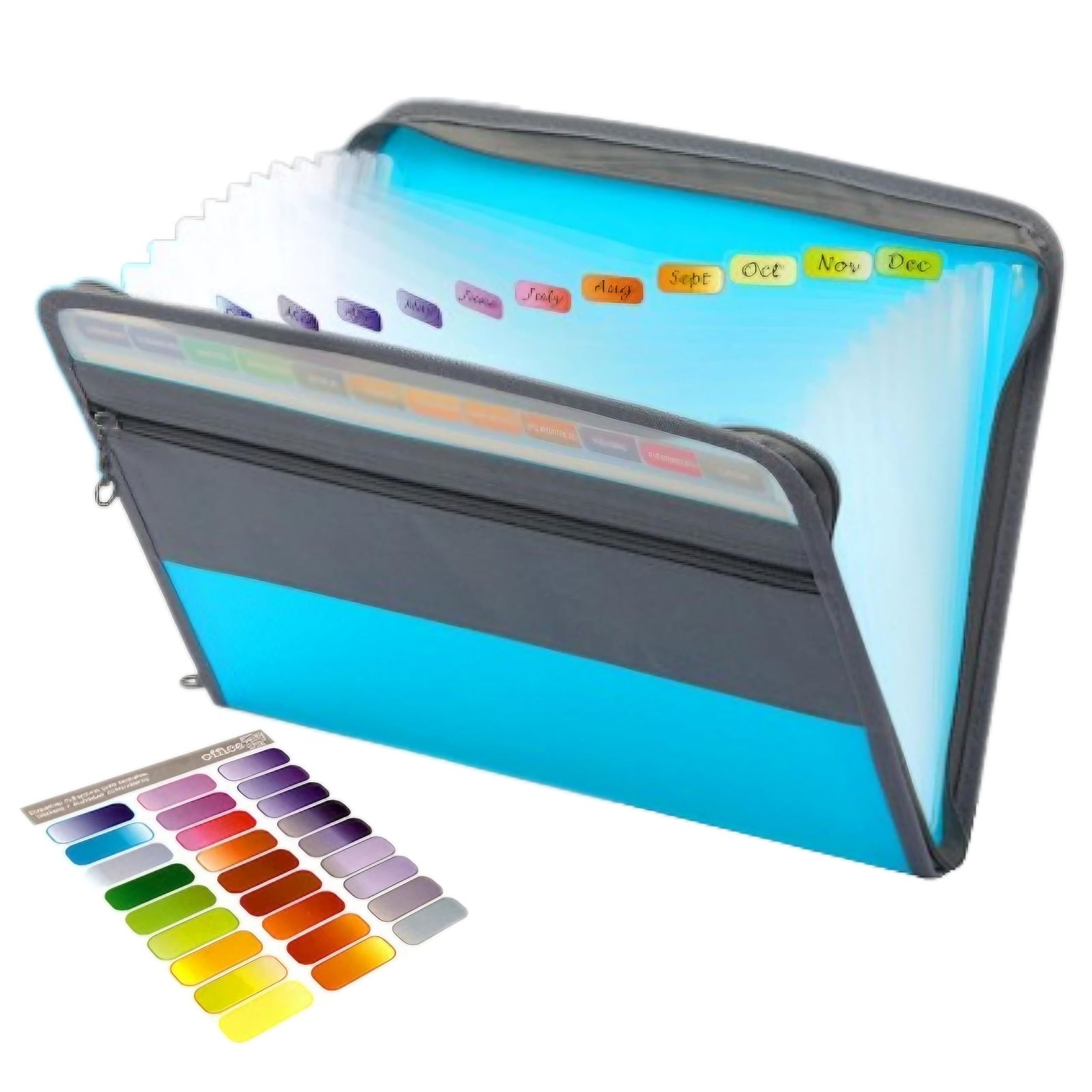 East Leaf ファイルケース ドキュメントファイル 書類ホルダー 収納ケース ファイルフォルダー A 4 13分類 大容量 ハンドバッグ 仕切りフォルダー インデックスラベル付 ブルー