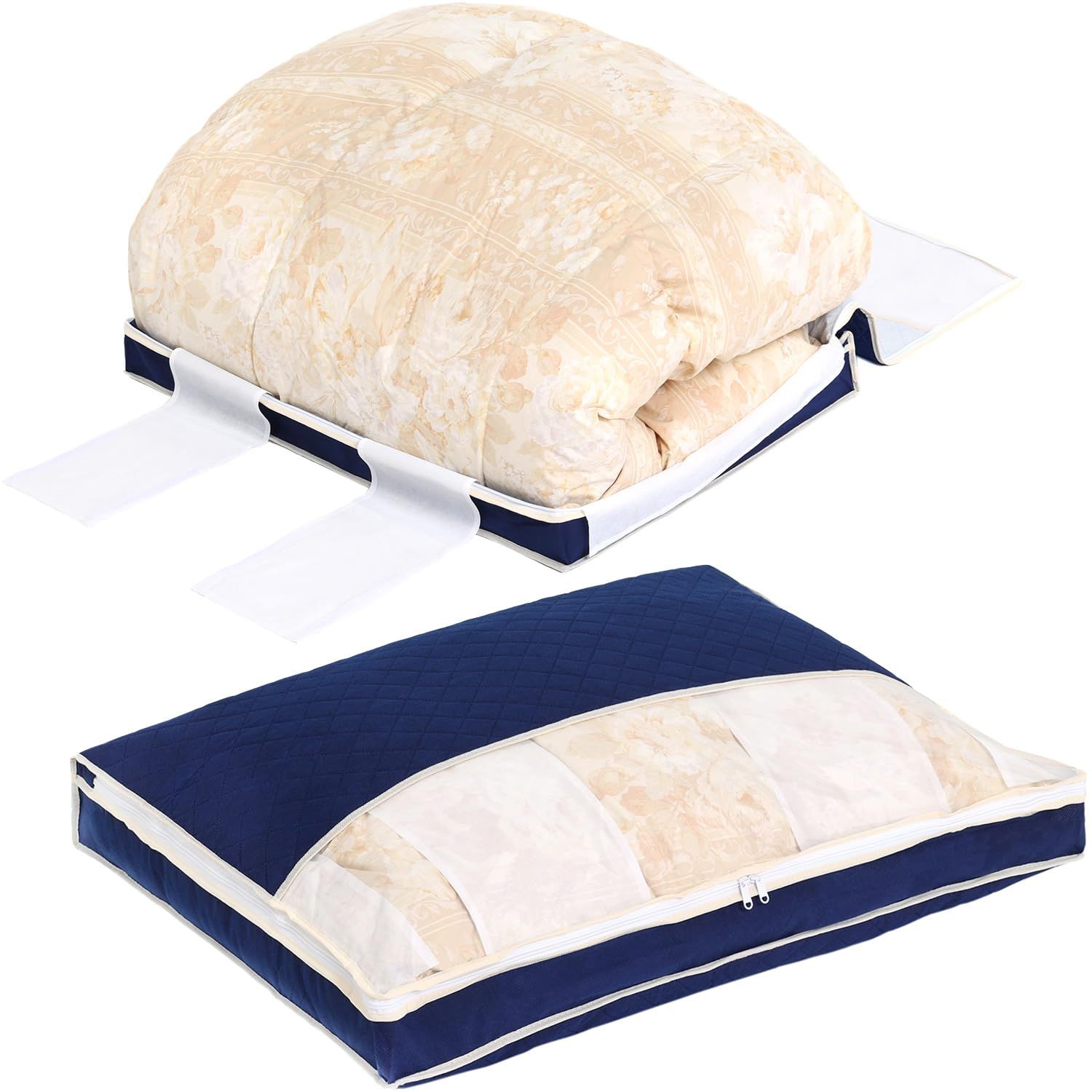 アストロ 収納ケース 羽毛布団 シングルサイズ用 ネイビー 抗菌 防臭 消臭 羽毛布団収納袋 不織布 消臭繊維入り コンパクト 薄型 スリム 155-04