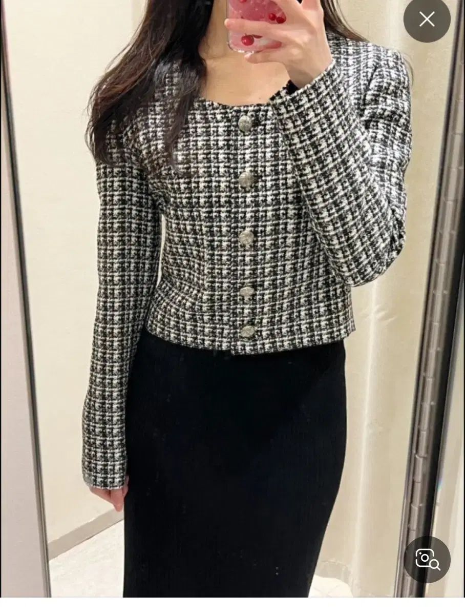 シエ SIE イヴ ラウンド ツイード ジャケット ブラックミックス M