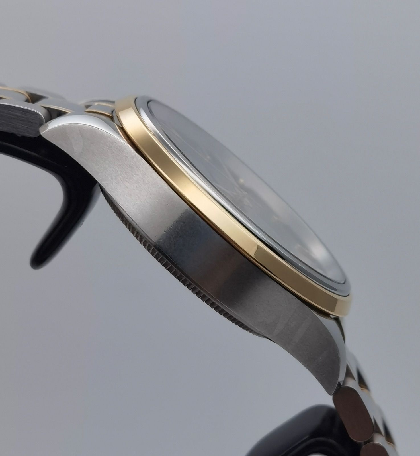 保証書付き チューダー TUDOR スタイル 12303 黒 ブラック文字盤 SS YG 3 Pダイヤ デイト ユニセックス 自動巻き 腕時計