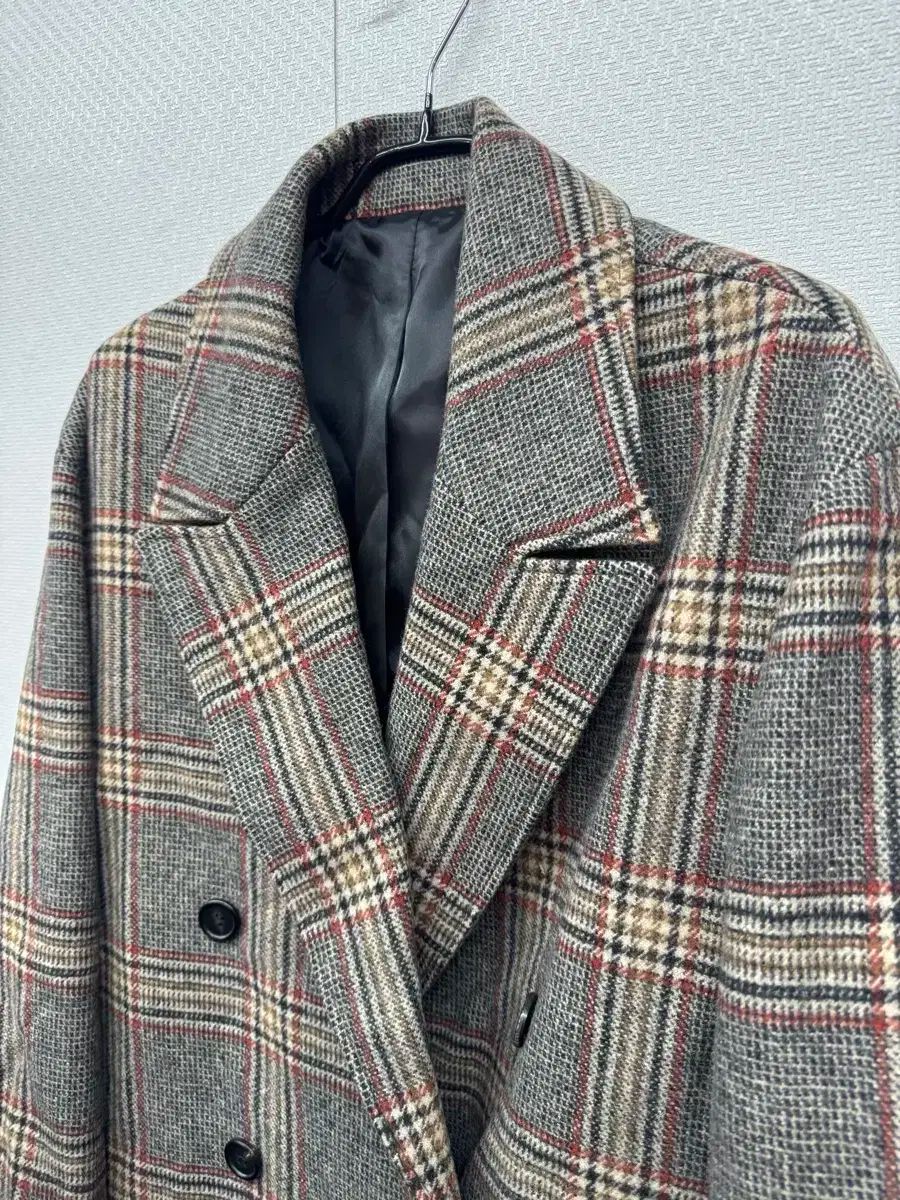 クアー オーバーサイズ ダブル ロング チェックコート M