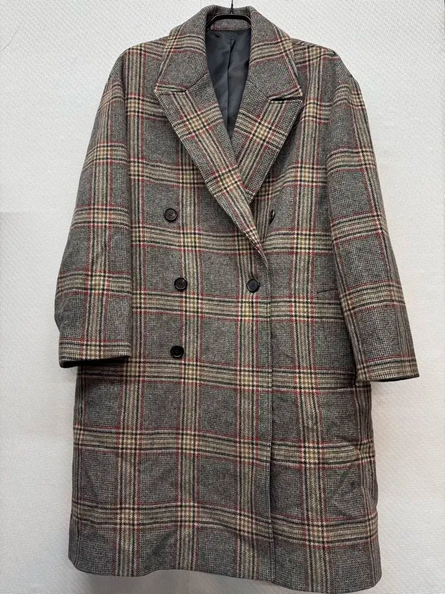 クアー オーバーサイズ ダブル ロング チェックコート M